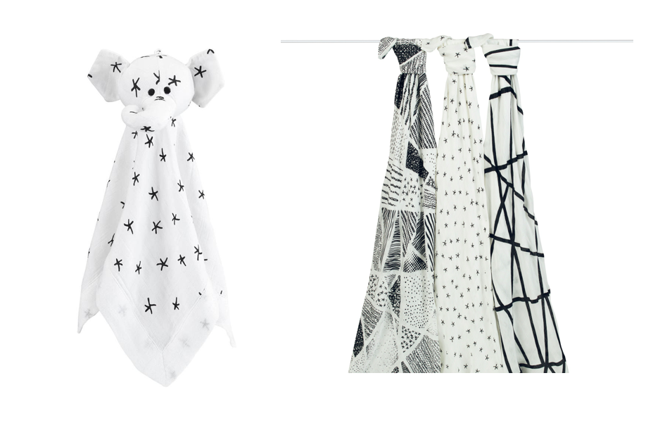 Des langes en noir et blanc pour la collection midnight d aden anais Les LouvesLes Louves