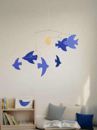 mobile oiseaux bleu bébé